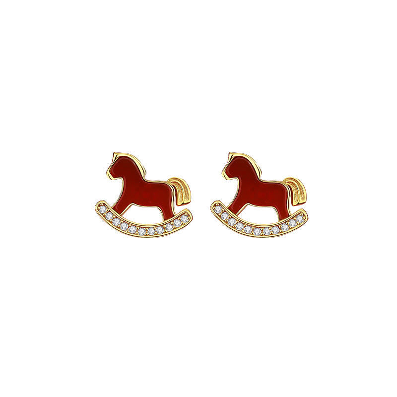 Wear FengShui 925 Sterling Silver Year Of The Horse Design Red Agate Confidence Earrings
