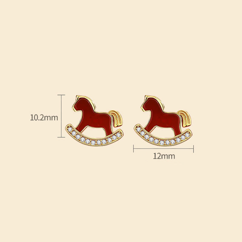 Wear FengShui 925 Sterling Silver Year Of The Horse Design Red Agate Confidence Earrings