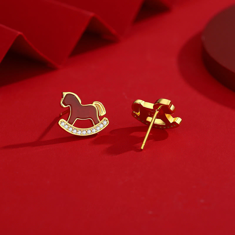 Wear FengShui 925 Sterling Silver Year Of The Horse Design Red Agate Confidence Earrings
