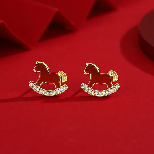 Wear FengShui 925 Sterling Silver Year Of The Horse Design Red Agate Confidence Earrings