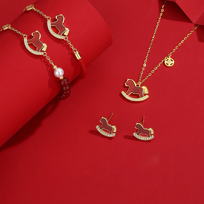 Wear FengShui 925 Sterling Silver Year Of The Horse Design Red Agate Confidence Earrings