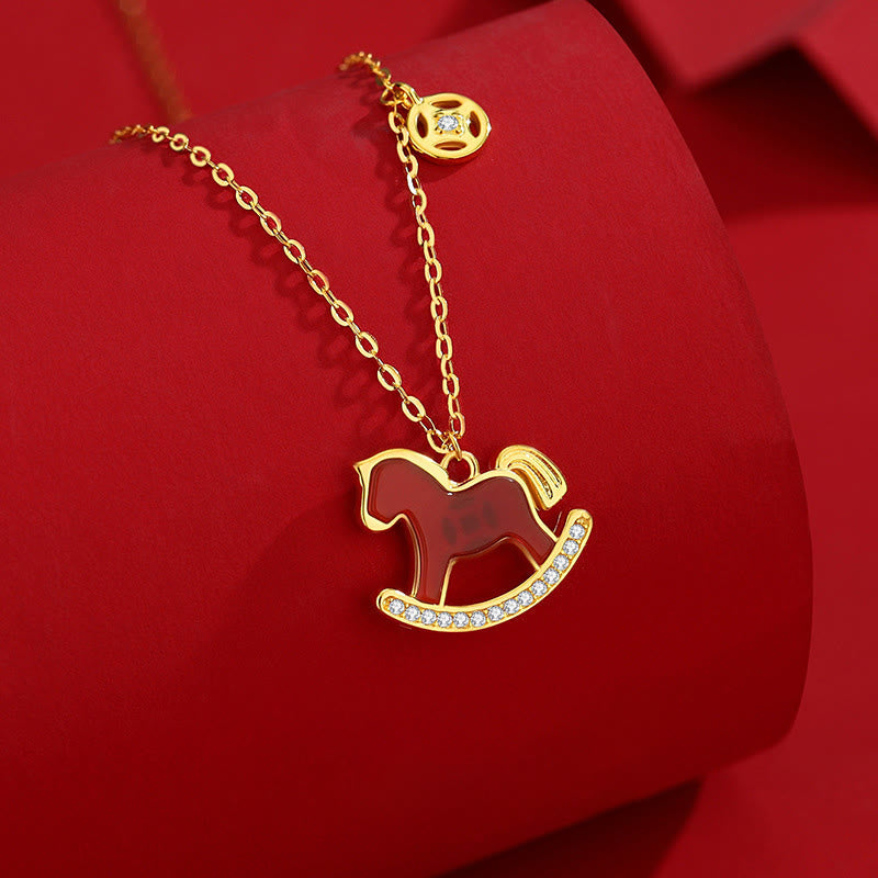 Wear FengShui 925 Sterling Silver Year Of The Horse Design Red Agate Confidence Earrings
