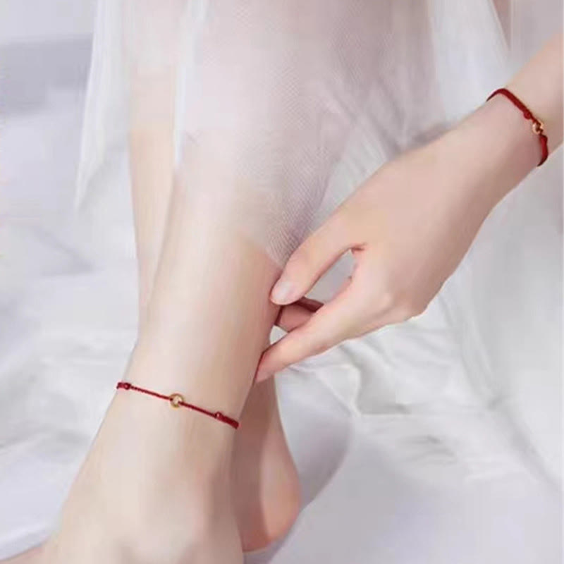 Wear FengShui Small Peace Buckle Braided String Adjustable Connection Bracelet Anklet