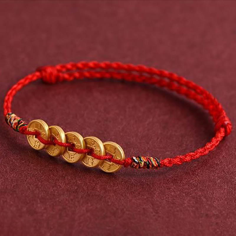 Wear FengShui Five Copper Coins Design Braided String Protection Bracelet Anklet