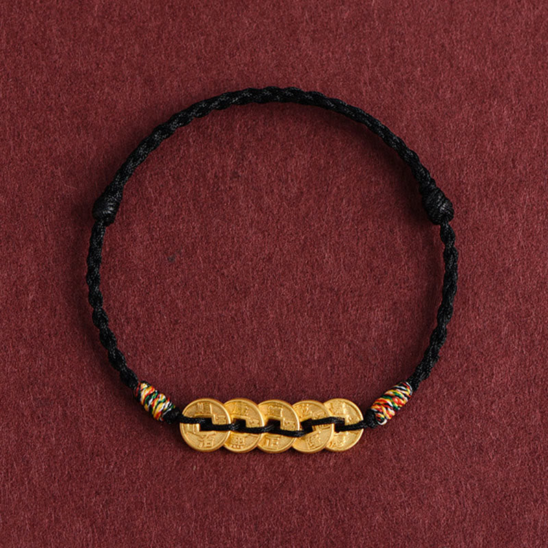 Wear FengShui Five Copper Coins Design Braided String Protection Bracelet Anklet