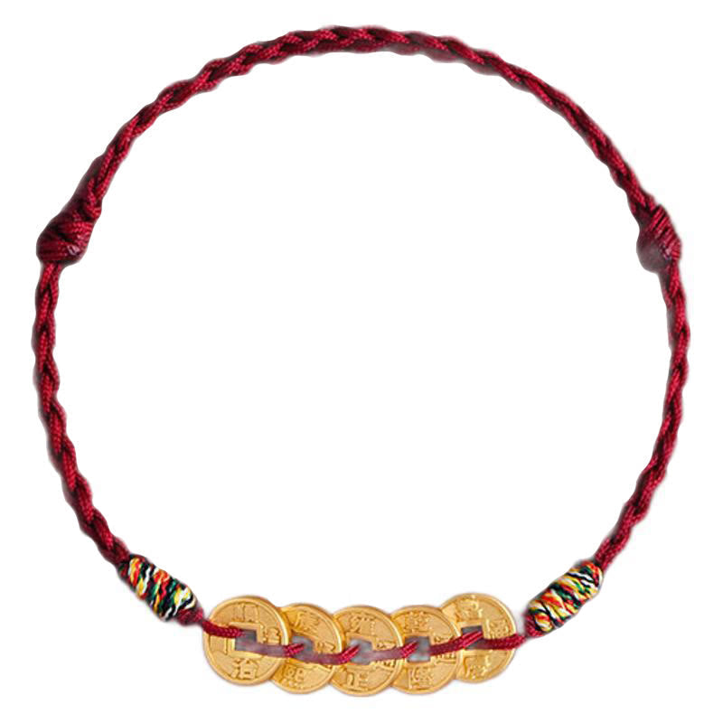 Wear FengShui Five Copper Coins Design Braided String Protection Bracelet Anklet