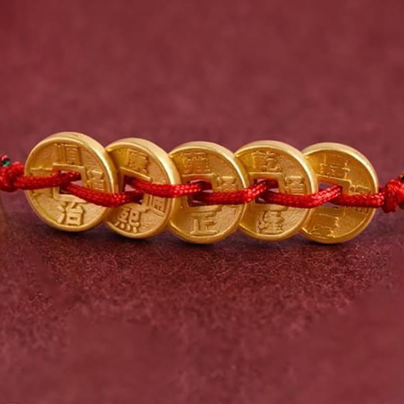 Wear FengShui Five Copper Coins Design Braided String Protection Bracelet Anklet