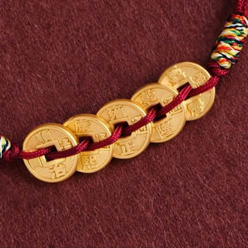 Wear FengShui Five Copper Coins Design Braided String Protection Bracelet Anklet
