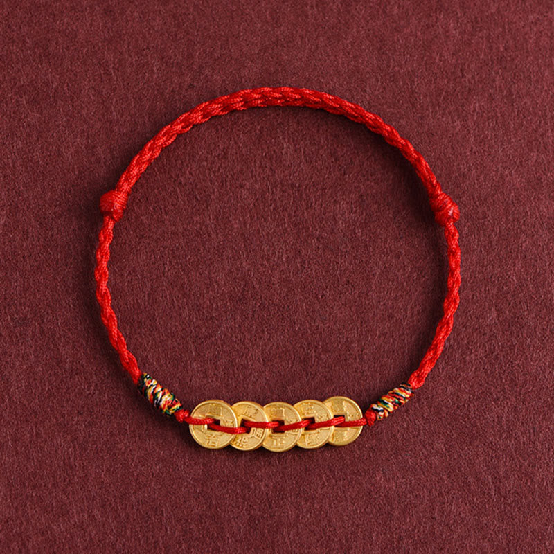 Wear FengShui Five Copper Coins Design Braided String Protection Bracelet Anklet