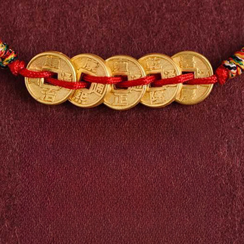 Wear FengShui Five Copper Coins Design Braided String Protection Bracelet Anklet