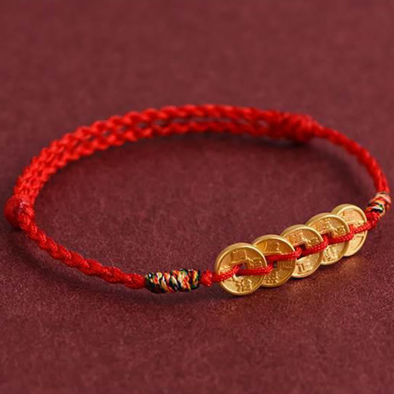 Wear FengShui Five Copper Coins Design Braided String Protection Bracelet Anklet
