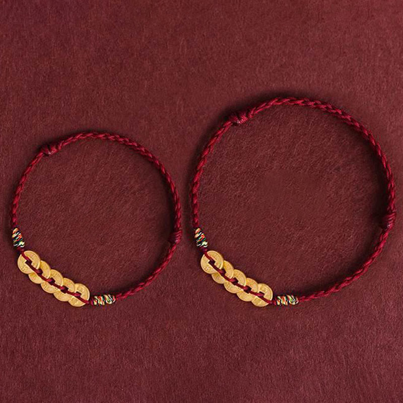Wear FengShui Five Copper Coins Design Braided String Protection Bracelet Anklet