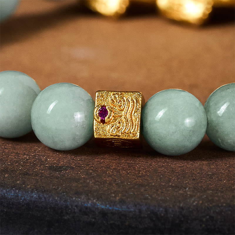 Wear FengShui Golden Pi Xiu Charm Jade Luck Prosperity Beaded Bracelet