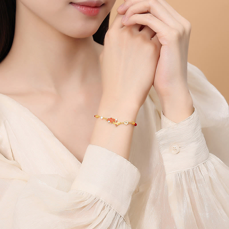 Buddha Stones 925 Sterling Silver Koi Fish Design Red String Blessing Bracelet