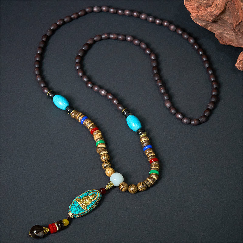 Wear FengShui Vintage Nepal Avalokitesvara Harmony Coconut Shell Beads Pendant Necklace