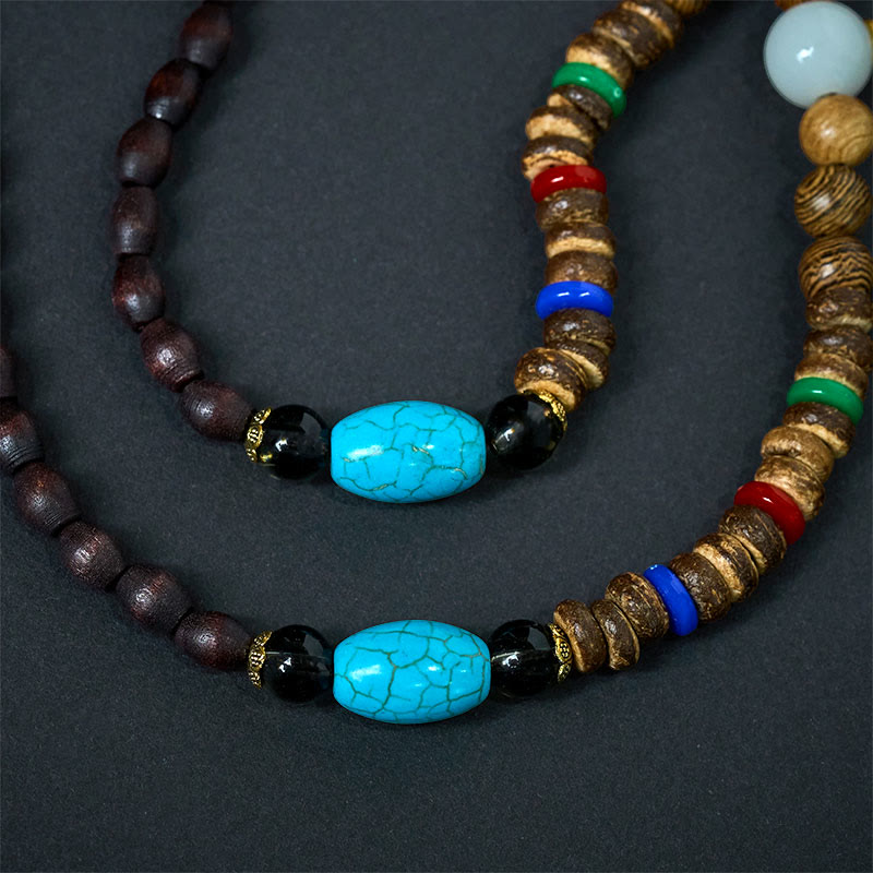 Wear FengShui Vintage Nepal Avalokitesvara Harmony Coconut Shell Beads Pendant Necklace