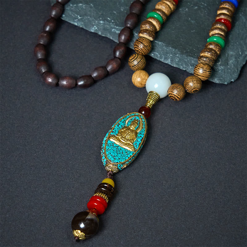 Wear FengShui Vintage Nepal Avalokitesvara Harmony Coconut Shell Beads Pendant Necklace