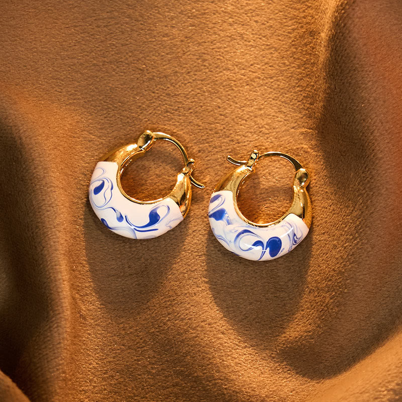 Wear FengShui Copper Plated 18k Gold Enamel Glaze Healing Luck U-shaped Earrings
