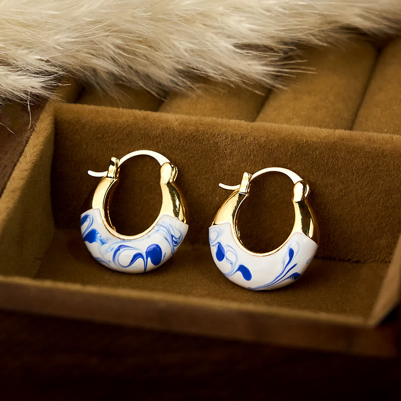 Wear FengShui Copper Plated 18k Gold Enamel Glaze Healing Luck U-shaped Earrings
