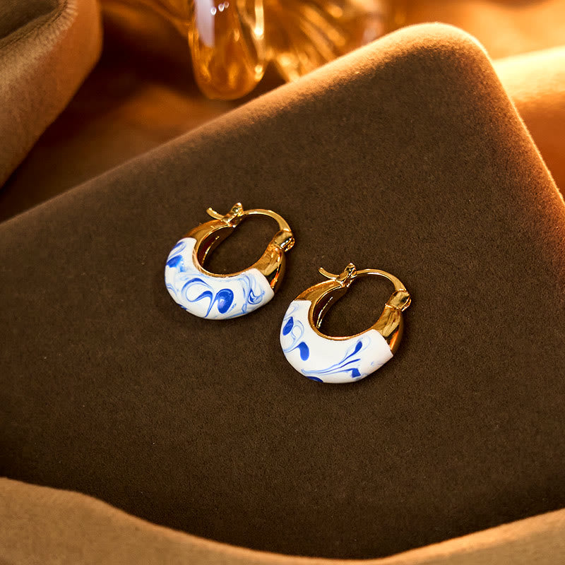 Wear FengShui Copper Plated 18k Gold Enamel Glaze Healing Luck U-shaped Earrings