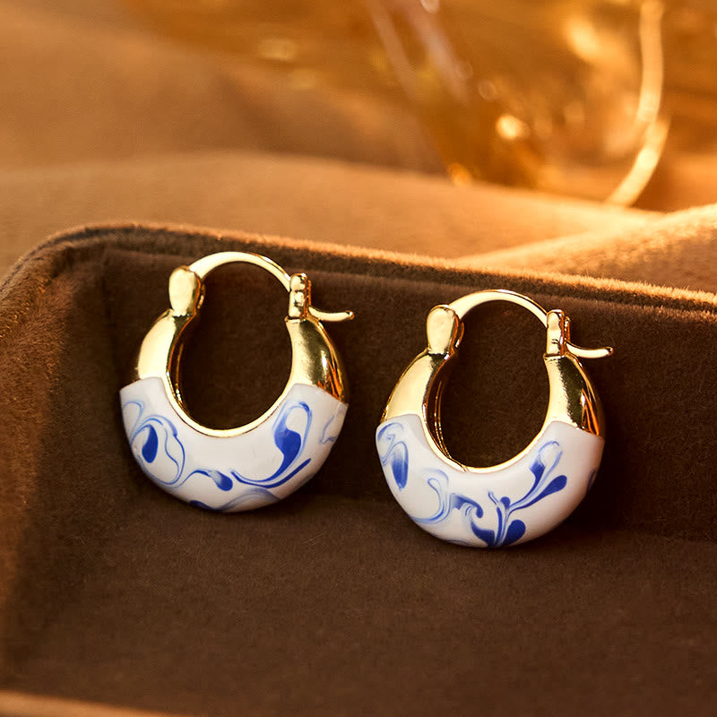 Wear FengShui Copper Plated 18k Gold Enamel Glaze Healing Luck U-shaped Earrings