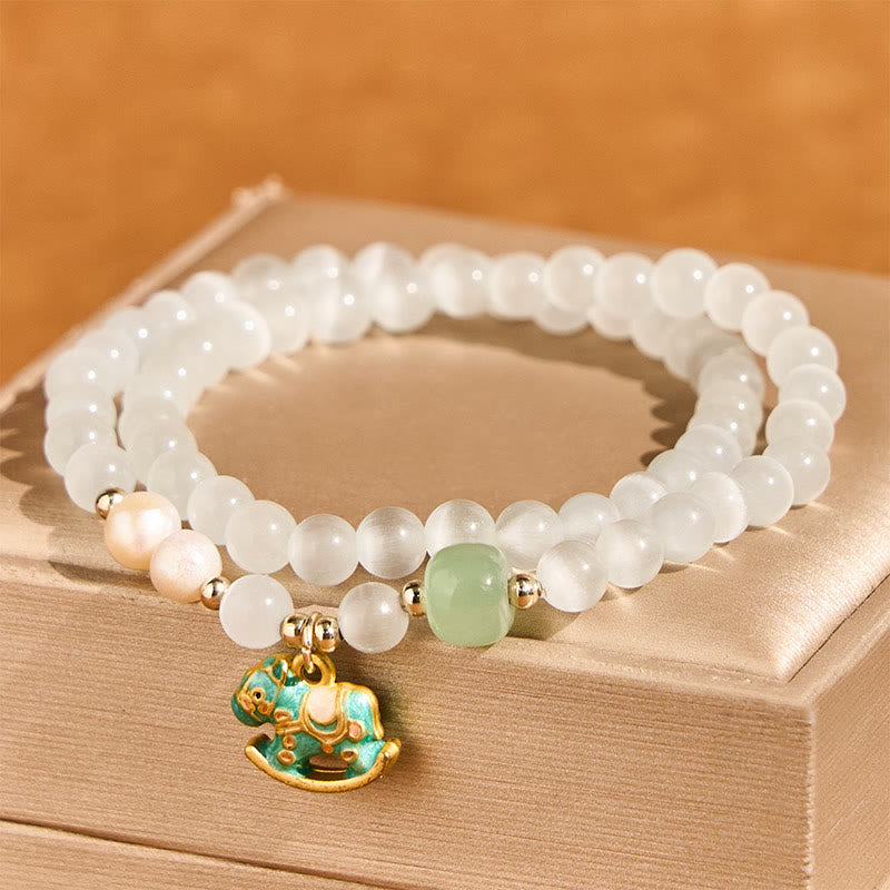 Wear FengShui Year Of The Horse Chrysoberyl Glass Bead Peace Love Double-layered Bracelet