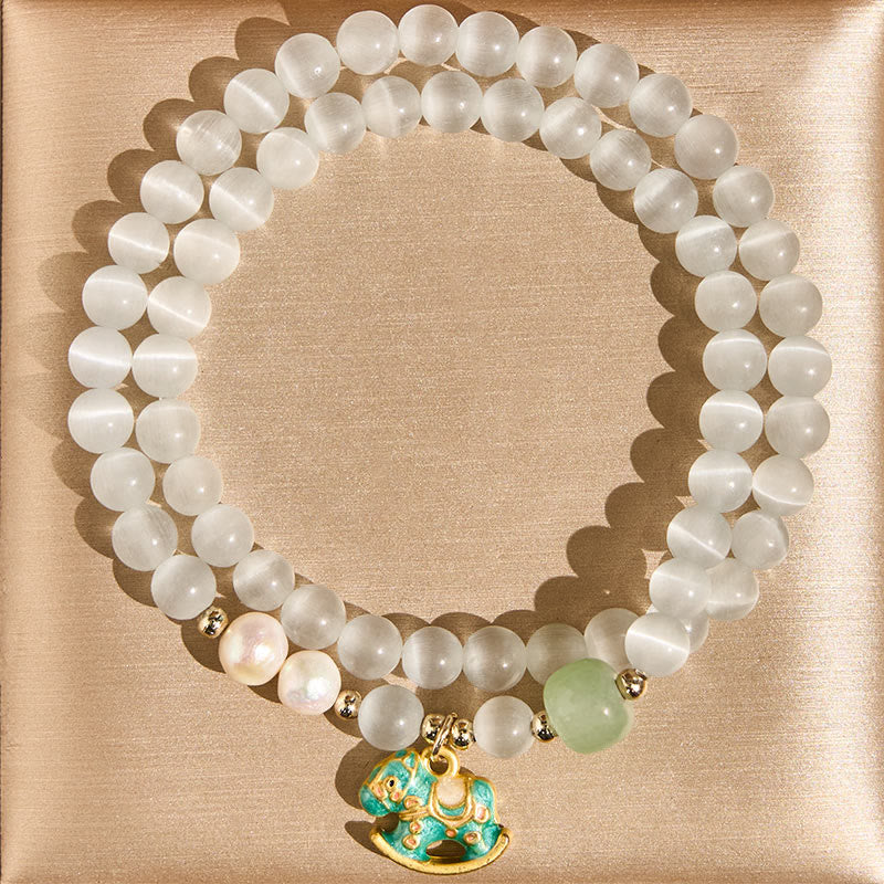 Wear FengShui Year Of The Horse Chrysoberyl Glass Bead Peace Love Double-layered Bracelet