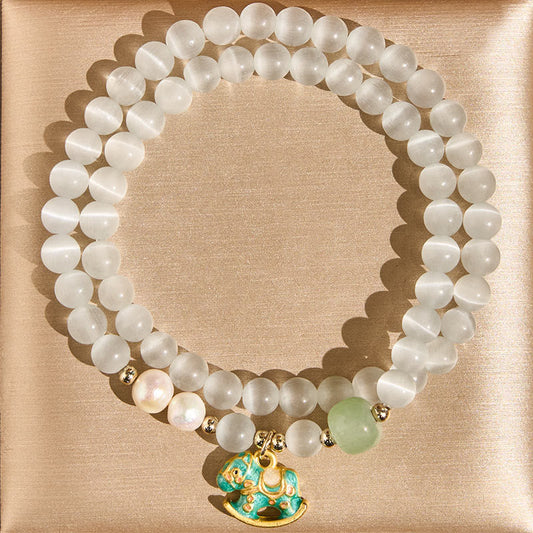 Wear FengShui Year Of The Horse Chrysoberyl Glass Bead Peace Love Double-layered Bracelet