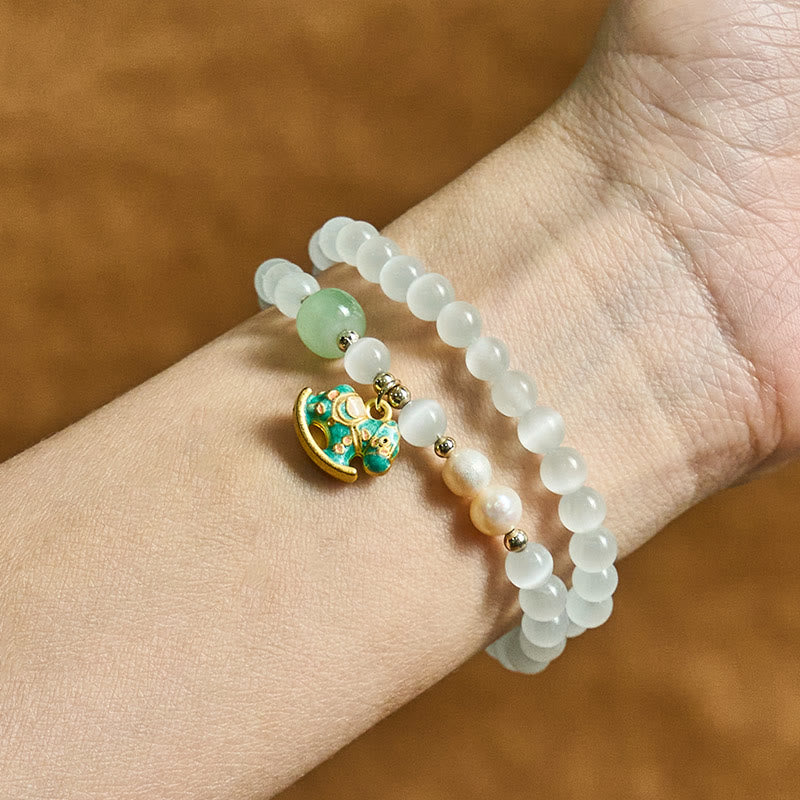 Wear FengShui Year Of The Horse Chrysoberyl Glass Bead Peace Love Double-layered Bracelet