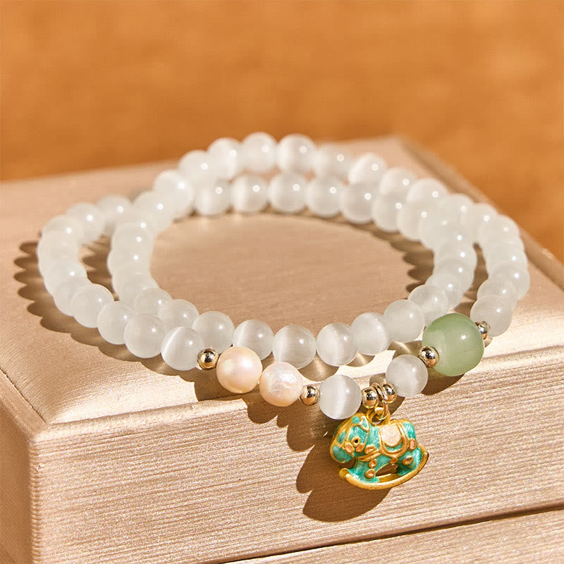 Wear FengShui Year Of The Horse Chrysoberyl Glass Bead Peace Love Double-layered Bracelet