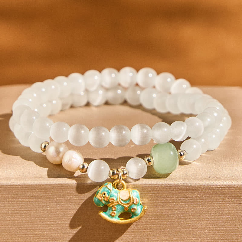 Wear FengShui Year Of The Horse Chrysoberyl Glass Bead Peace Love Double-layered Bracelet