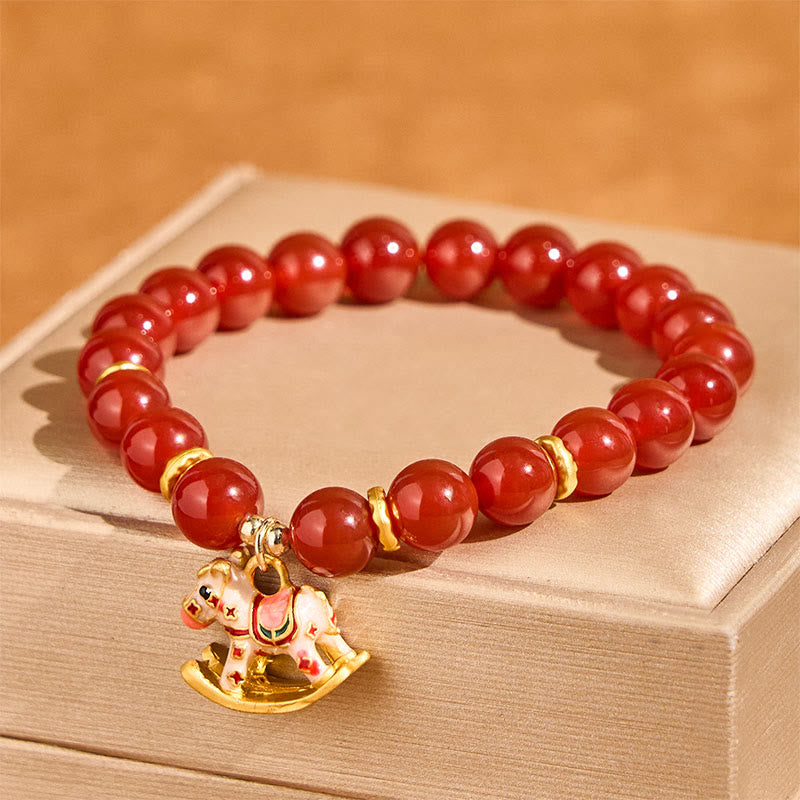 Buddha Stones Year Of The Horse Natural Cinnabar Red Agate Calm Confidence Bracelet