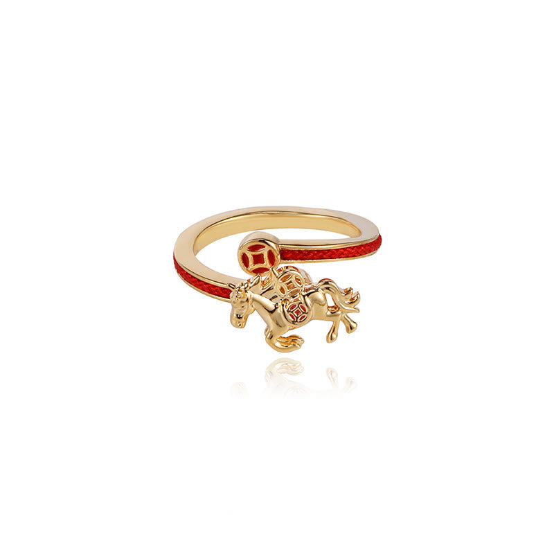 Wear FengShui Copper Red String Copper Coins Year Of The Horse Opening Balance Ring