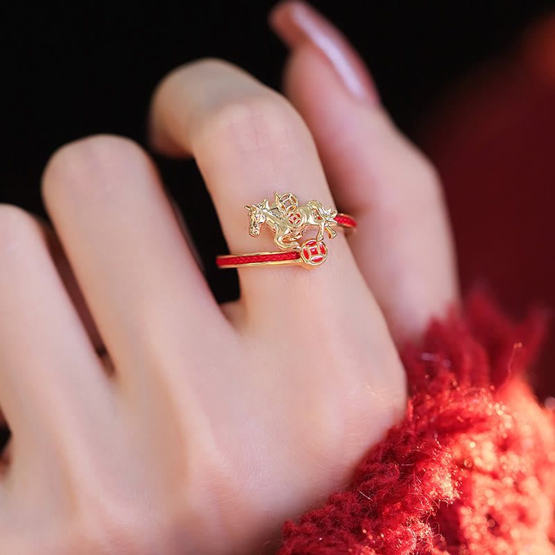 Wear FengShui Copper Red String Copper Coins Year Of The Horse Opening Balance Ring