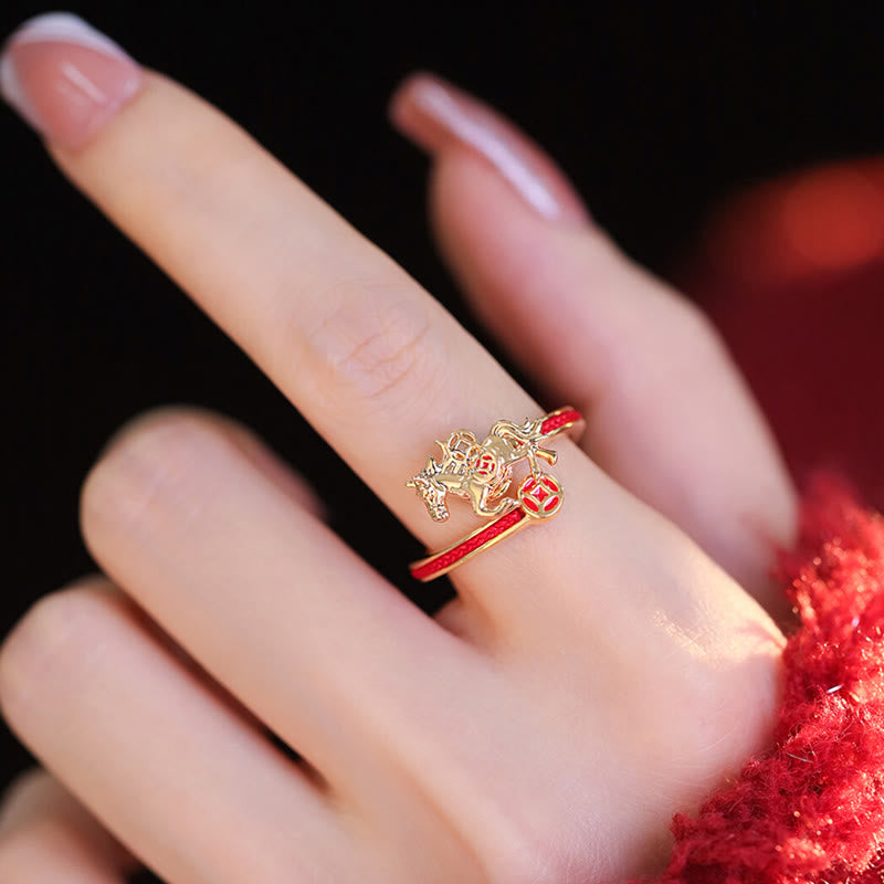 Wear FengShui Copper Red String Copper Coins Year Of The Horse Opening Balance Ring