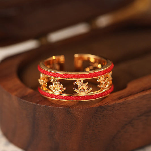 Wear FengShui Golden Year Of The Horse Luck Blessing Copper Opening Ring