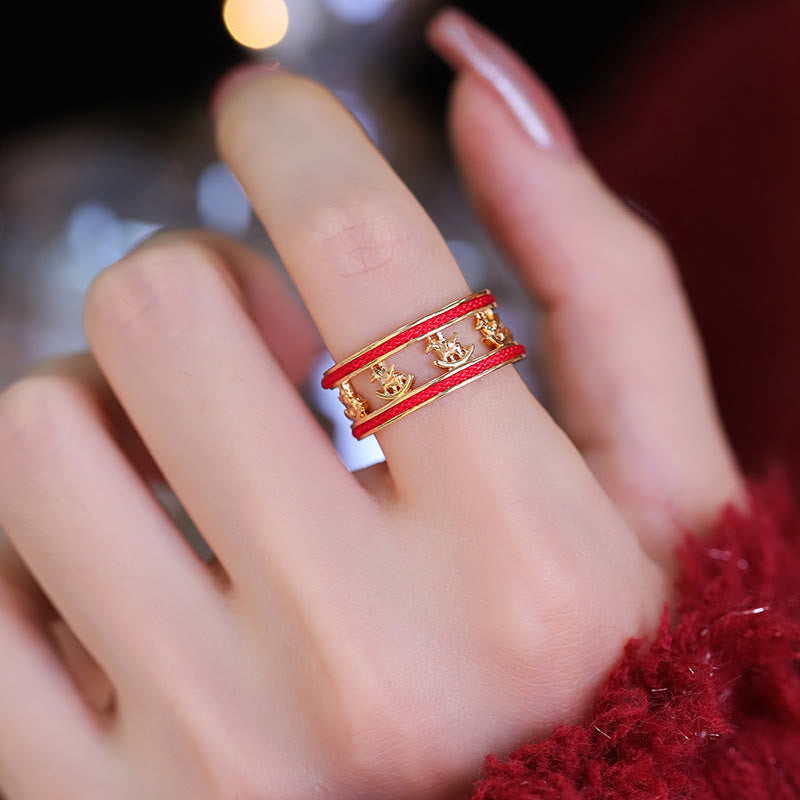 Wear FengShui Golden Year Of The Horse Luck Blessing Copper Opening Ring