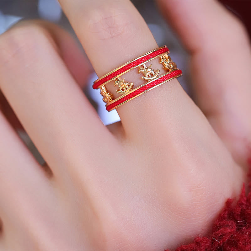 Wear FengShui Golden Year Of The Horse Luck Blessing Copper Opening Ring