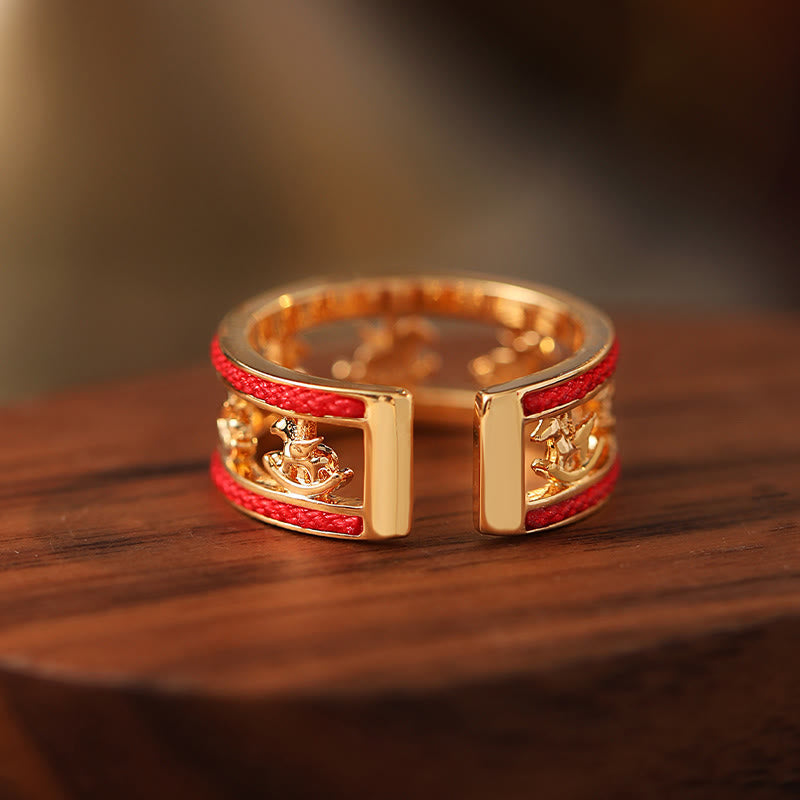 Wear FengShui Golden Year Of The Horse Luck Blessing Copper Opening Ring