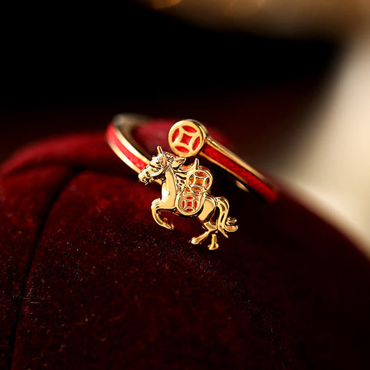 Wear FengShui Copper Red String Copper Coins Year Of The Horse Opening Balance Ring