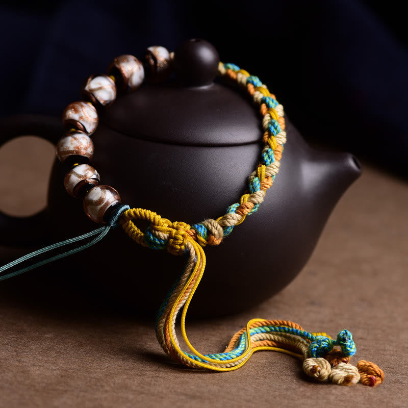 Wear FengShui Tibet Liuli Glass Wishing Health And Safety String Bracelet