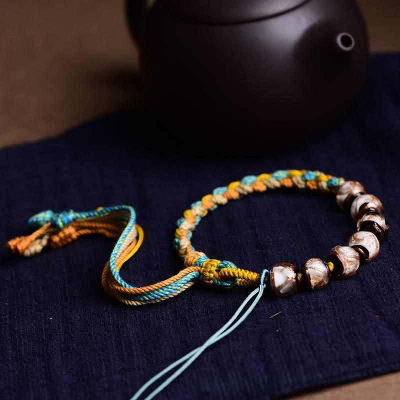 Wear FengShui Tibet Liuli Glass Wishing Health And Safety String Bracelet
