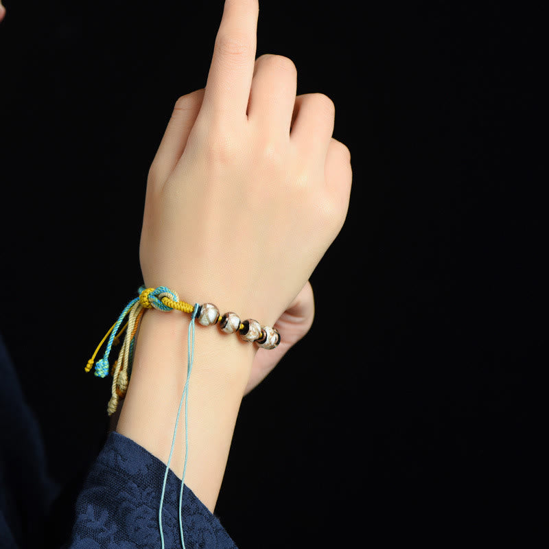 Wear FengShui Tibet Liuli Glass Wishing Health And Safety String Bracelet