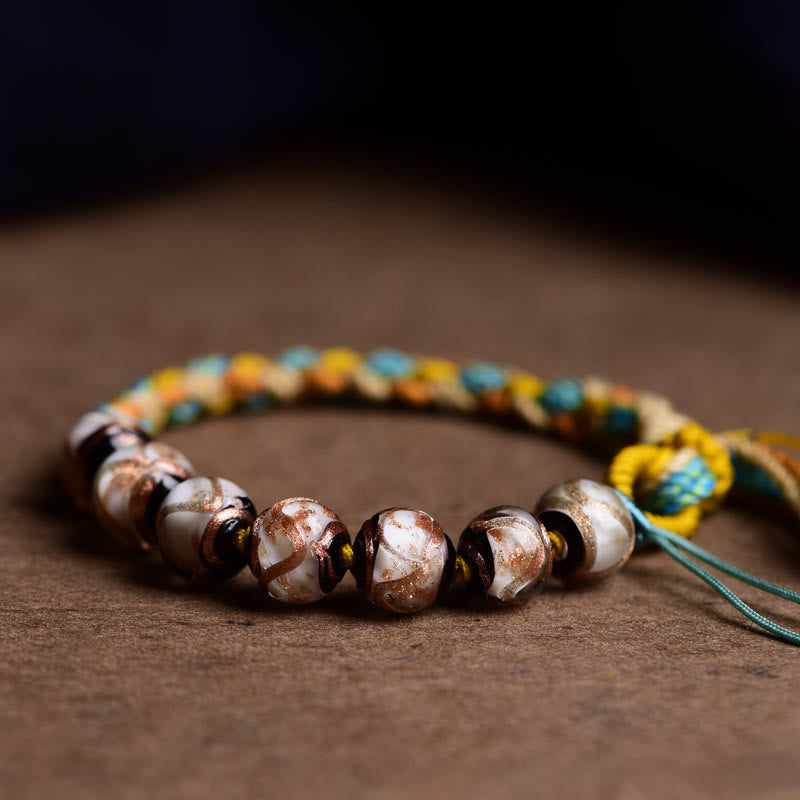 Wear FengShui Tibet Liuli Glass Wishing Health And Safety String Bracelet