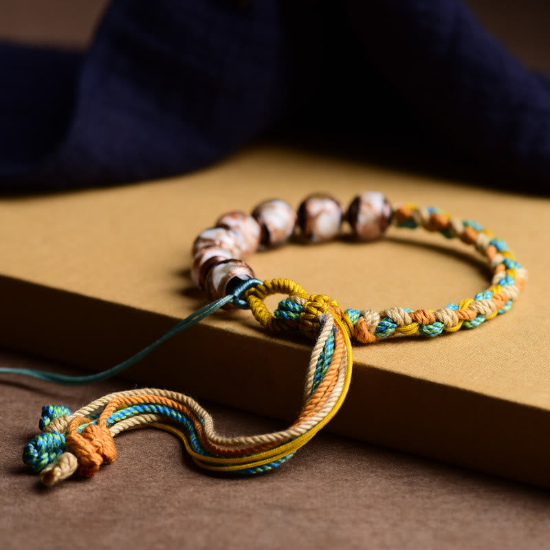 Wear FengShui Tibet Liuli Glass Wishing Health And Safety String Bracelet