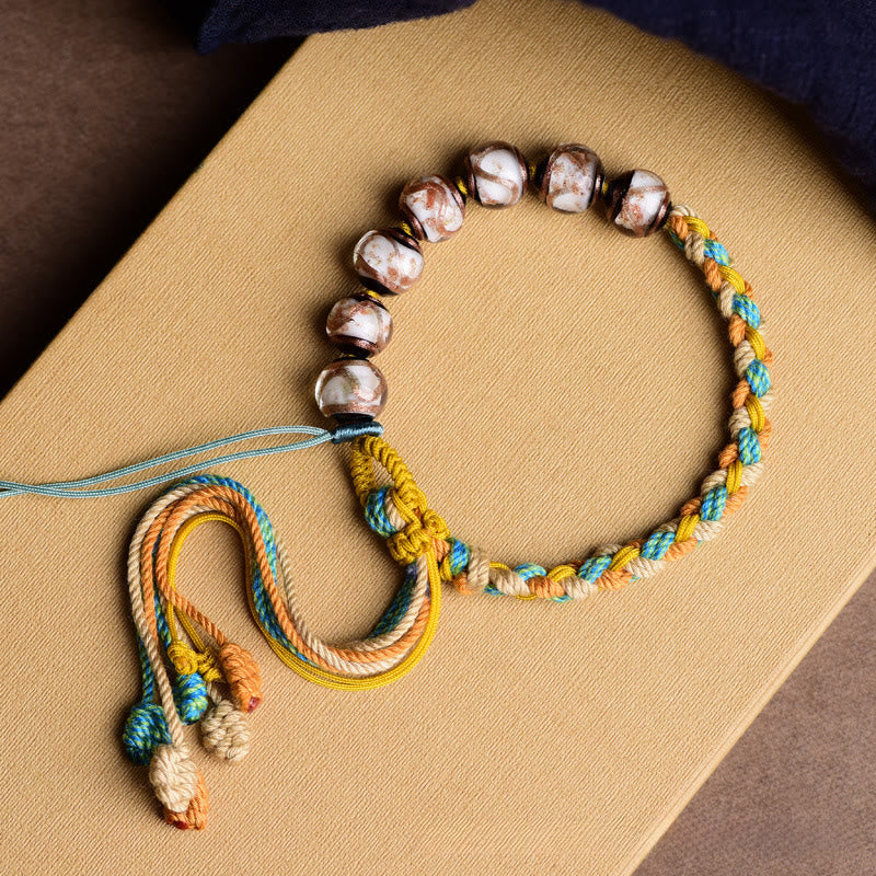 Wear FengShui Tibet Liuli Glass Wishing Health And Safety String Bracelet