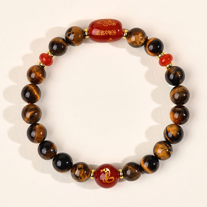 Wear FengShui 12 Chinese Zodiac Natural Tiger Eye Red Agate Protection Bracelet