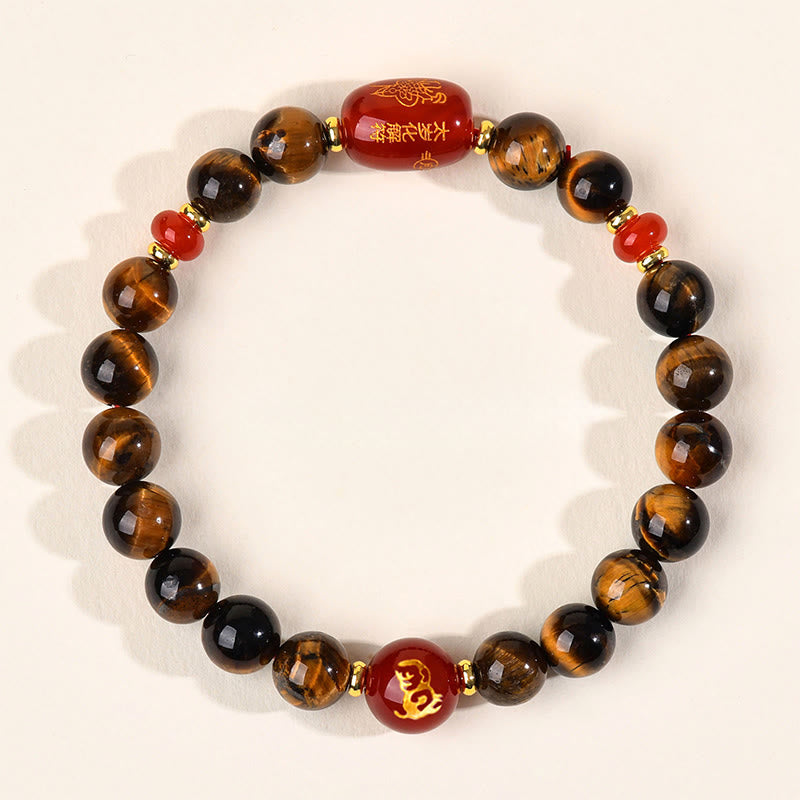 Wear FengShui 12 Chinese Zodiac Natural Tiger Eye Red Agate Protection Bracelet