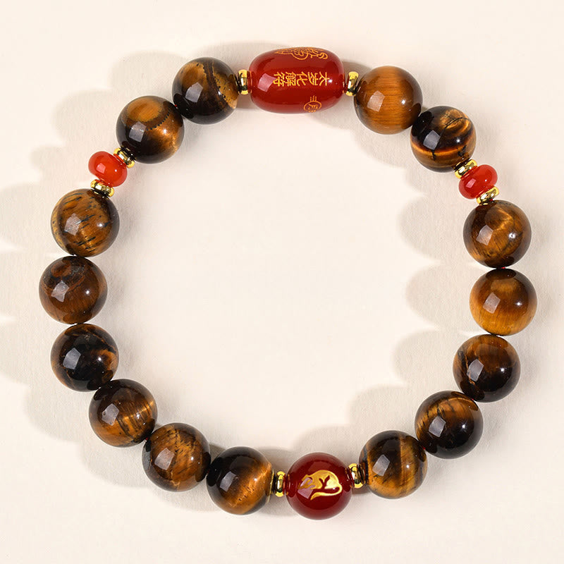 Wear FengShui 12 Chinese Zodiac Natural Tiger Eye Red Agate Protection Bracelet