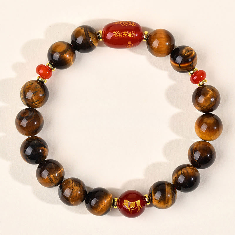 Wear FengShui 12 Chinese Zodiac Natural Tiger Eye Red Agate Protection Bracelet